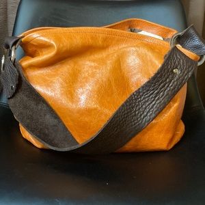 Gorgeous Lynn Tallerico Orange Leather Hobo Bag, Dark Brown Leather Strap,